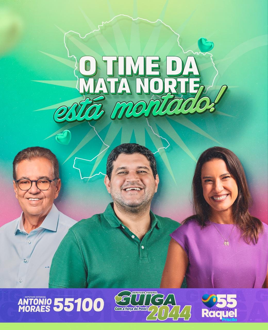 Guiga Nunes com Antonio Moraes e Raquel Priscila — O time da Mata Norte